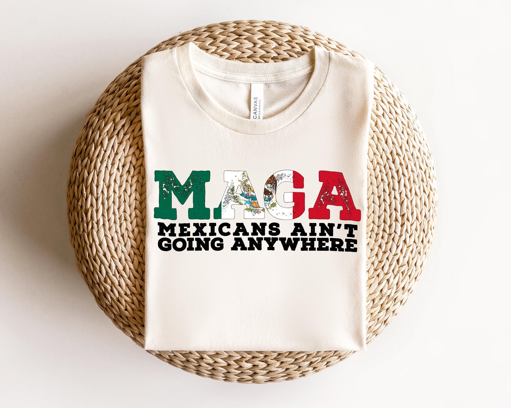 a white t - shirt that says miaa mexicans aren&#39;t going anywhere