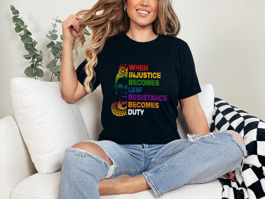a woman sitting on a couch wearing a black shirt
