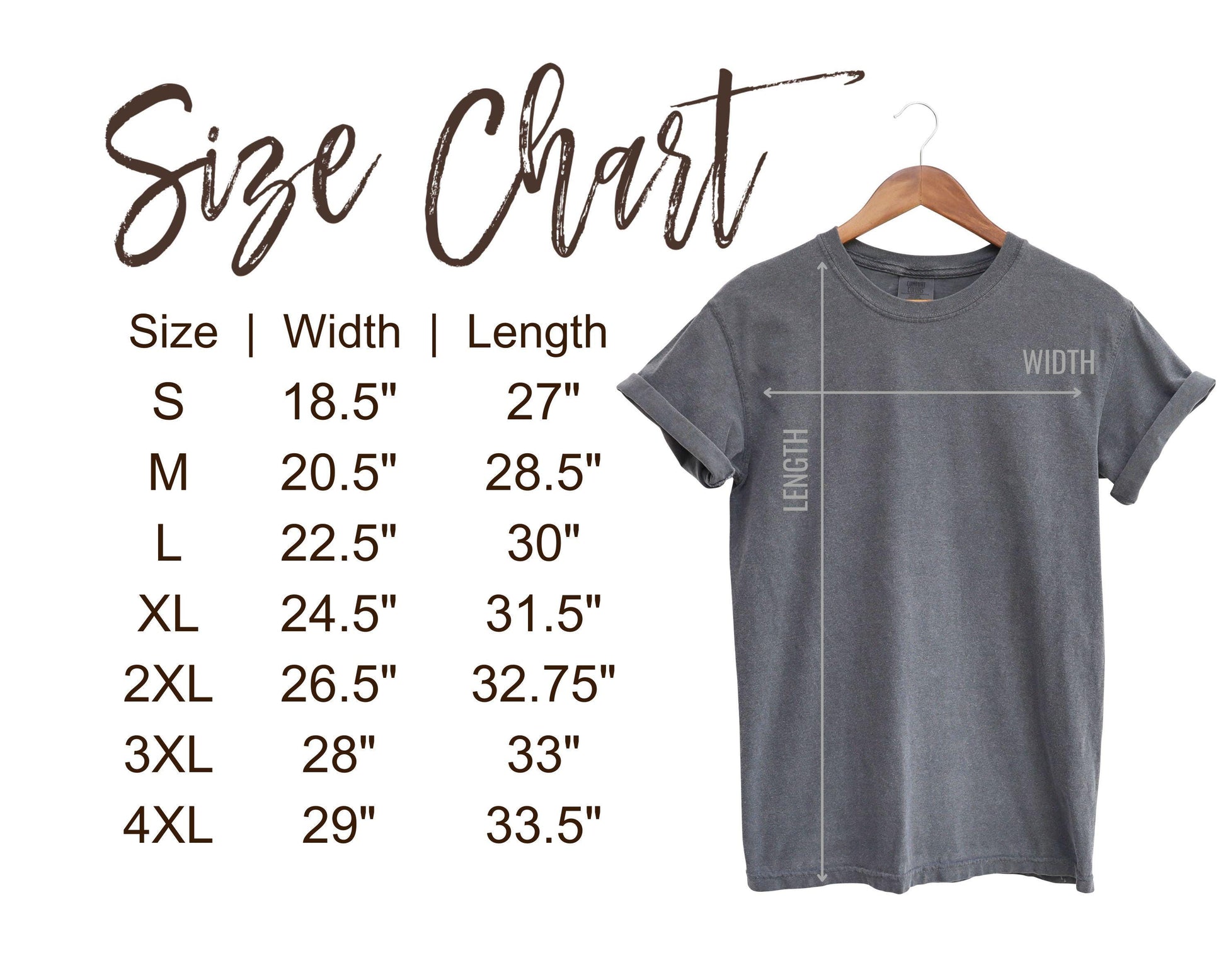 a size chart for a t - shirt with measurements