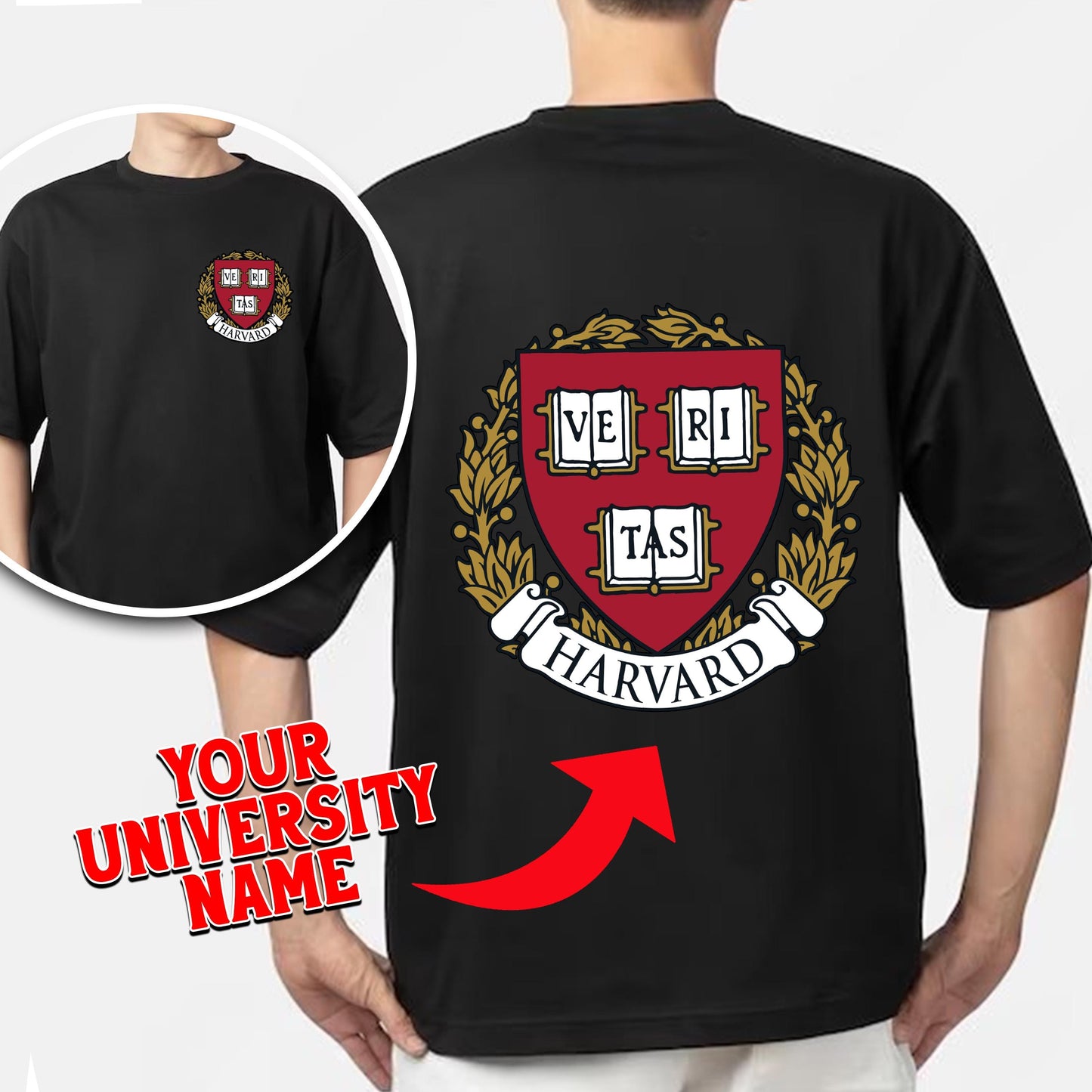 a man wearing a black harvard t - shirt